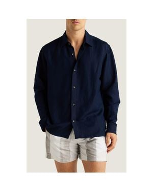 AUTO-REPLY™ Andrew Solid Linen Blend Button-Up Shirt - Blue