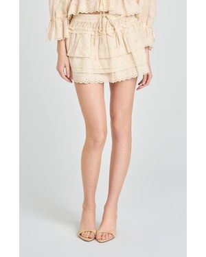 Wayf Sophia Tiered Ruffle Cotton Eyelet Skirt - Natural