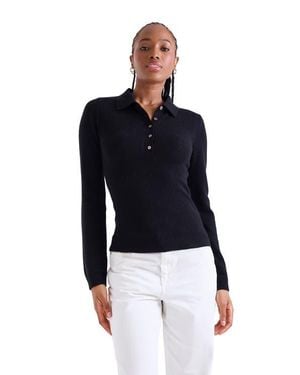 1982 Amaya Button 100% Cashmere Polo Top - Blue