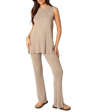 Petal & Pup Silvie Wide Rib Sweater Tank & Straight Leg Pants Set - Natural
