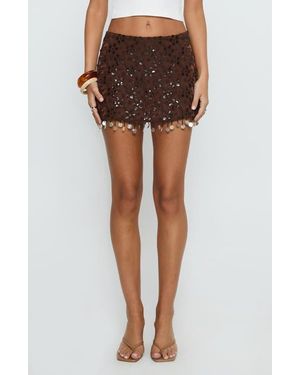 Princess Polly We Made It Sequin Beaded Miniskort - Brown