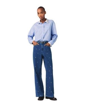 Maje Wide Jeans With Rhinestones - Blue