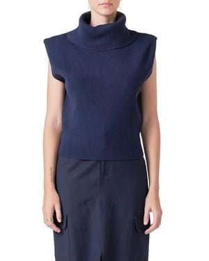 Grey Lab Sleeveless Rib Turtleneck Sweater - Blue