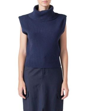 Grey Lab Sleeveless Rib Turtleneck Sweater - Blue