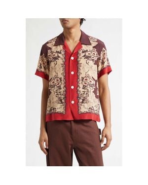 Bode Storybook Silk Camp Shirt - Red