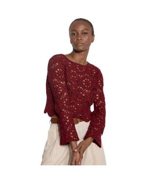 Apricot Tape Yarn Crochet Top - Red