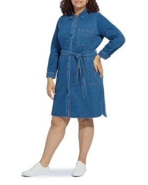 Lyssé Schiffer Belted Long Sleeve Denim Shirtdress - Blue