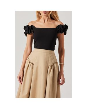 Astr Hoda Mixed Media Off The Shoulder Top - Black