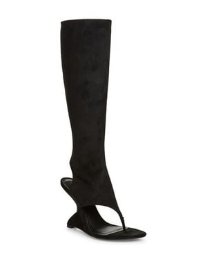 Jeffrey Campbell What's-Up Knee High Sculpted Wedge Sandal Boot - Black