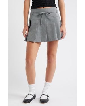 BP. Pleated Belted Plaid Minskirt - Blue