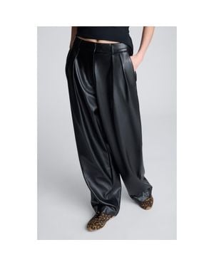 Kenneth Cole Double Pleat High Waist Wide Leg Faux Leather Pants - Black