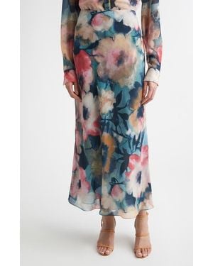 Lela Rose Abstract Floral Chiffon A-Line Skirt - Multicolor