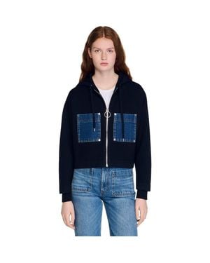 Sandro Knit And Denim Sweatshirt - Blue