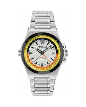 Versace Greca Reaction Gmt Bracelet Watch, 44Mm - Metallic