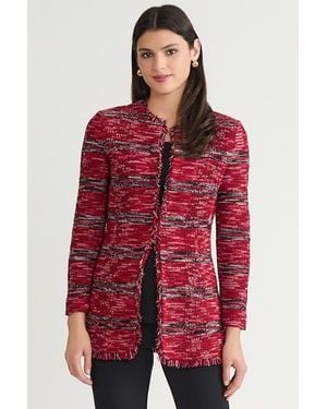 Ming Wang Tailored Melange Fringe Trim Knit Jacket