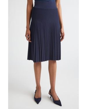 St. John Tracy Riviera Crepe Knit Pleated Midi Skirt - Blue