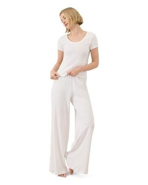 Pact Organic Cotton Pointelle Wide Leg Pant - White