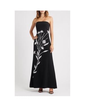 Parker Floral Appliqué Strapless Maxi Dress - Black
