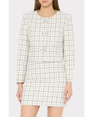 MILLY Mika Plaid Crop Jacket - White