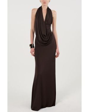 Nocturne Draped Halter Neck Maxi Dress - Brown
