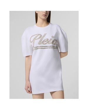 Philipp Plein Open Back T-Shirt Dress Strass Signature - Gray