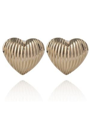 BCBGMAXAZRIA Ribbed Heart Button Earrings - Brown