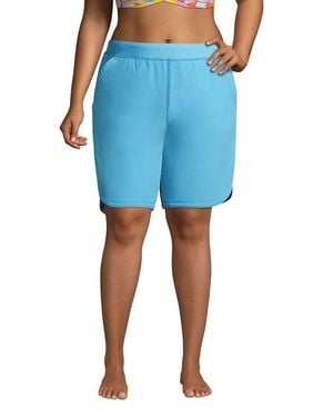 Lands' End 9 Quick Dry Elastic Waist Modest Board Shorts Swim Cover-Up Shorts With Panty - Blue