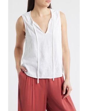 Cloth & Stone Floral Embroidered Split Neck Tank - White