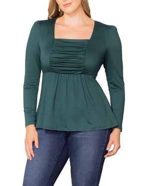 Kiyonna Rylan Ruched Knit Top - Green