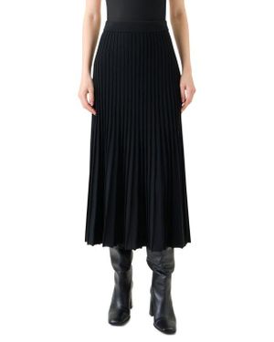 Akris Punto Plissé Stretch Wool & Cashmere A-Line Midi Skirt - Black