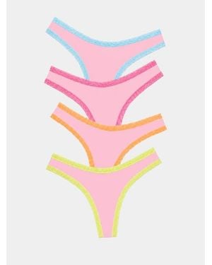 Stripe & Stare Thong Four Pack - Pink