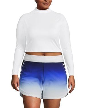 Lands' End Plus Size Long Sleeve Cropped Upf 50 Rash Guard - White