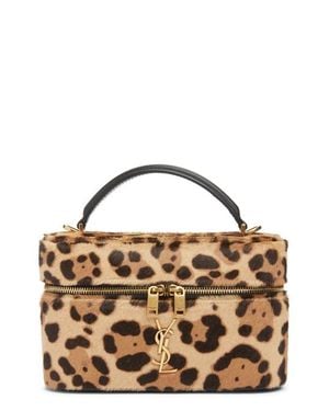 Saint Laurent Gaby Leopard Print Genuine Calf Hair Vanity Bag - Metallic