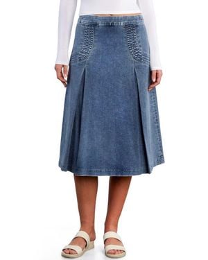Wash Lab Denim Cascade Pleated Denim Skirt - Blue