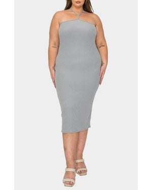 L I V D Sienna Halter Rib Midi Dress - Gray