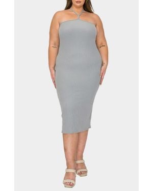 L I V D Sienna Halter Rib Midi Dress - Gray