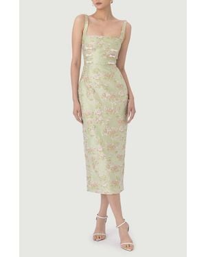 SAU LEE Alice Floral Brocade Bow Detail Cocktail Dress - Natural
