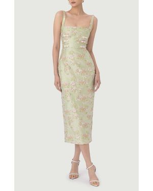SAU LEE Alice Floral Brocade Bow Detail Cocktail Dress - Natural