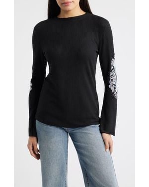 NIKKI LUND Lund Embroidered Rib Thermal Top - Black