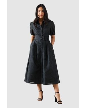 Wallis Petite Burnout Floral Shirt Dress - Black