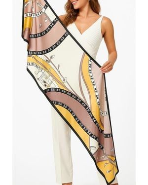 SILKSILKY Mulberry Silk Printed Rectangular Long Shawl Scarf - Metallic