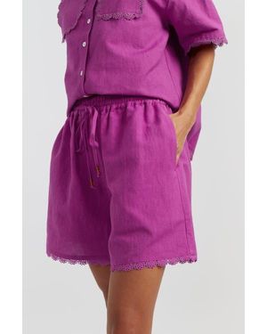 Chinti & Parker Sienna Linen-Blend Scallop Edge Shorts - Purple