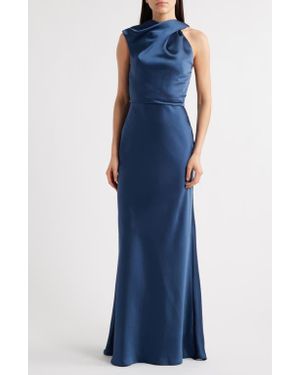Amsale Asymmetric Neck Satin Gown - Blue