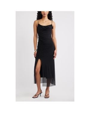 Open Edit Floral Print Mesh Maxi Dress - Black