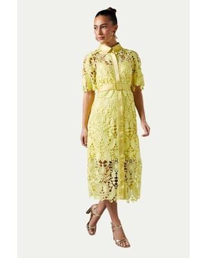 Coast Lace Short Sleeve Shirt Dress - Yellow