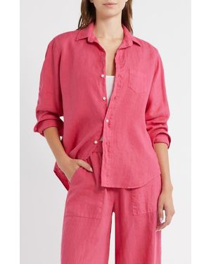 Frank & Eileen Relaxed Linen Button-Up Shirt - Red