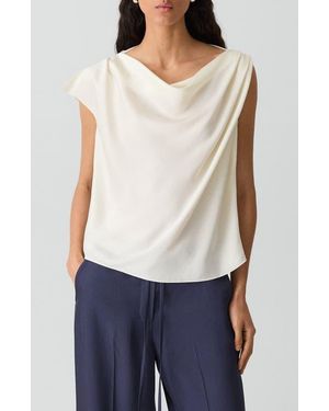 Theory Cowl Neck Single Short Sleeve Satin Top - White