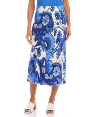 Karen Kane Floral Print Bias Cut Midi Skirt - Blue