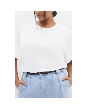 City Chic Blinged Up Embellished T-Shirt - White