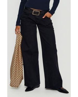 Princess Polly Supercut Low Rise Pleated Wide Leg Jeans - Blue